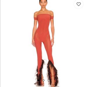 Poster Girl Junia Jumpsuit in Burnt Henna & Chocolate Brown Feathers